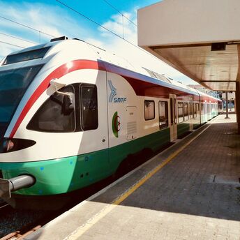 Modern Algerian train at a station platform