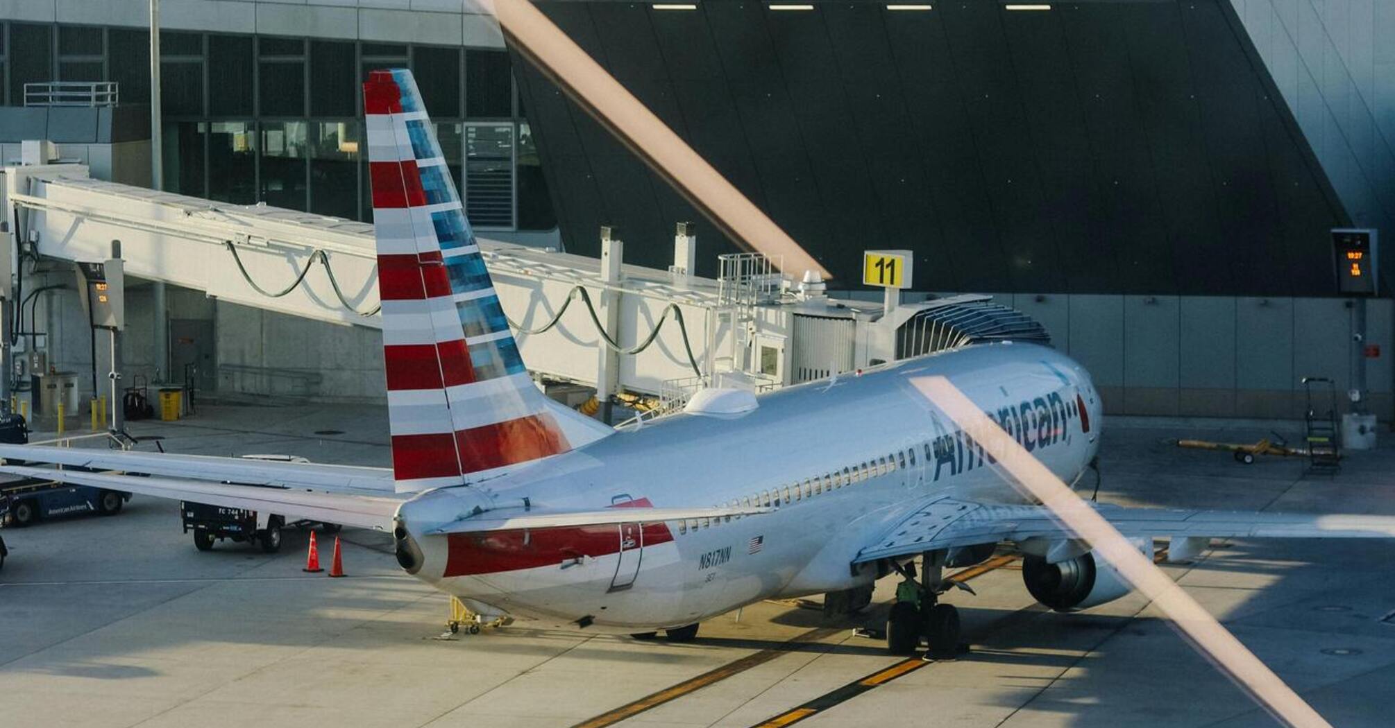 American Airlines plane parked at a gate