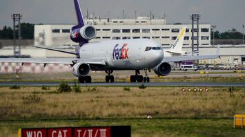 FedEx McDonnell Douglas MD-11F from Frankfurt to Paris during takeoff.