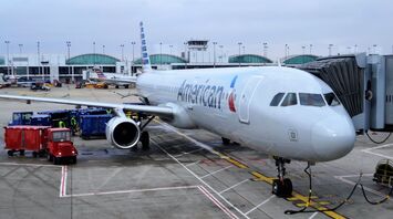 American Airlines plane parked at the gate