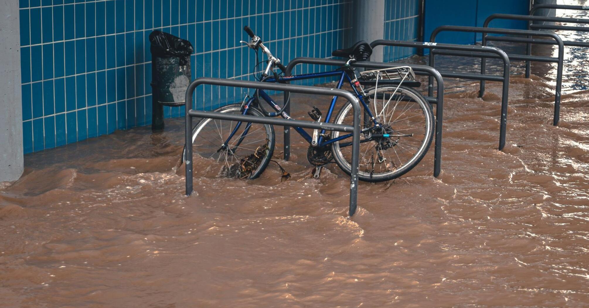 Flooded bike parking area in Spain after heavy rains