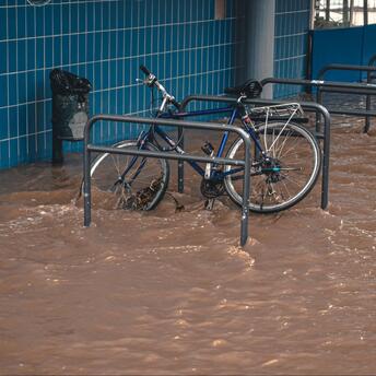 Flooded bike parking area in Spain after heavy rains
