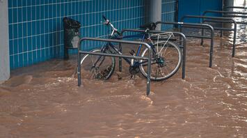 Flooded bike parking area in Spain after heavy rains