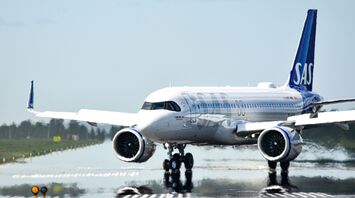 Scandinavian Airlines plane on the runway