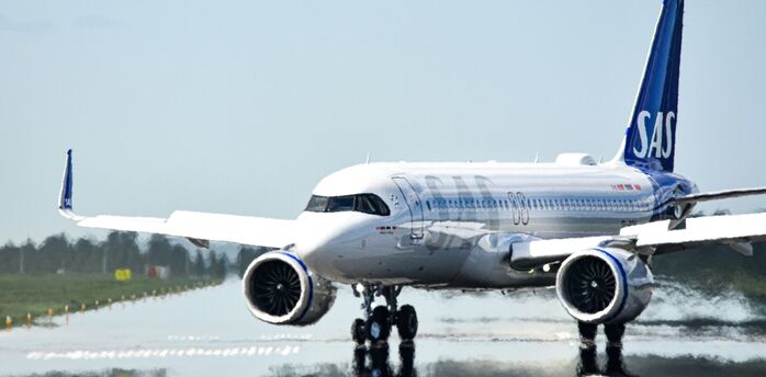 Scandinavian Airlines plane on the runway