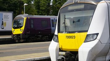 Two Thameslink trains at a station platform