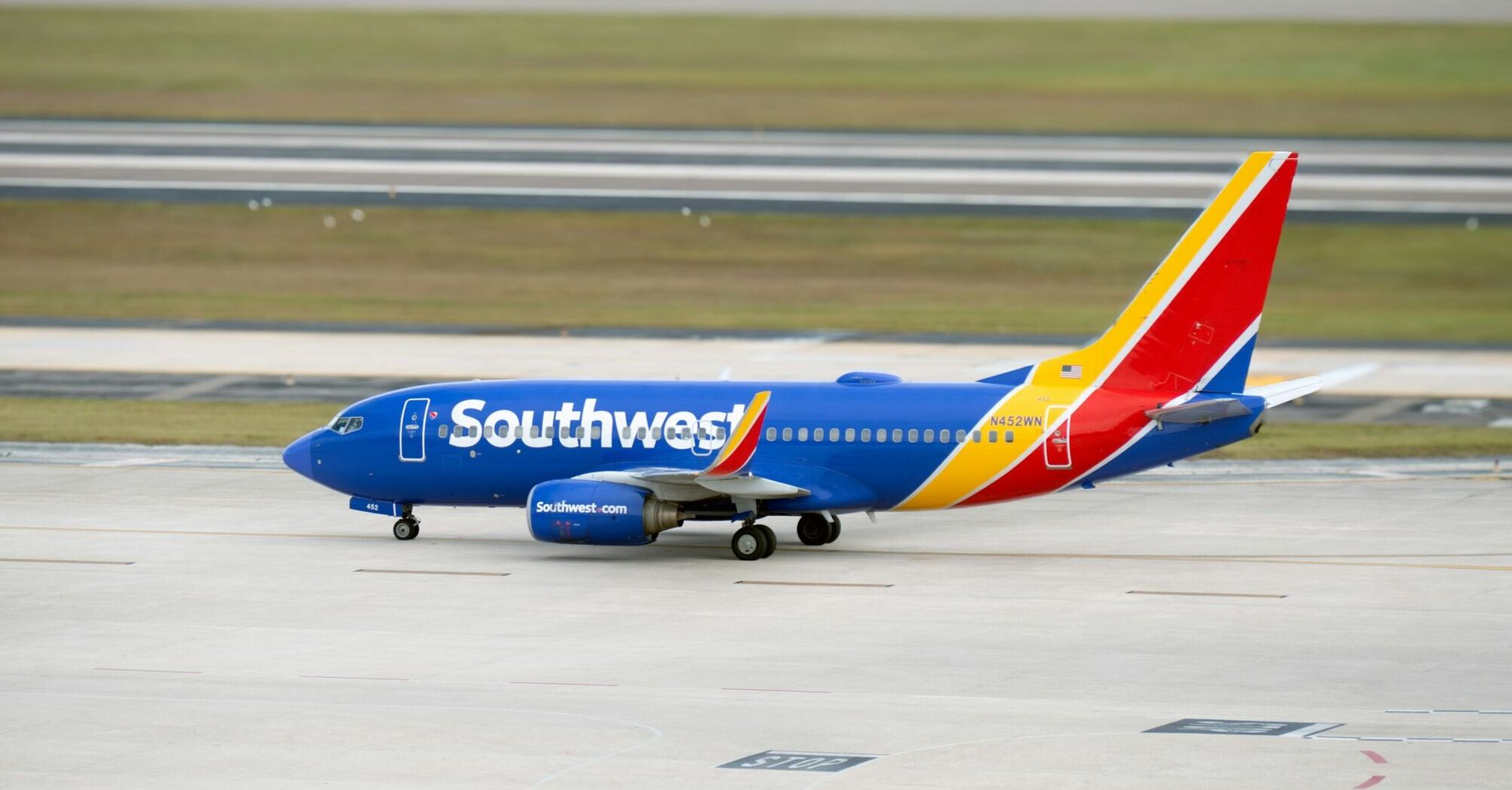 Southwest Airlines airplane parked on a runway