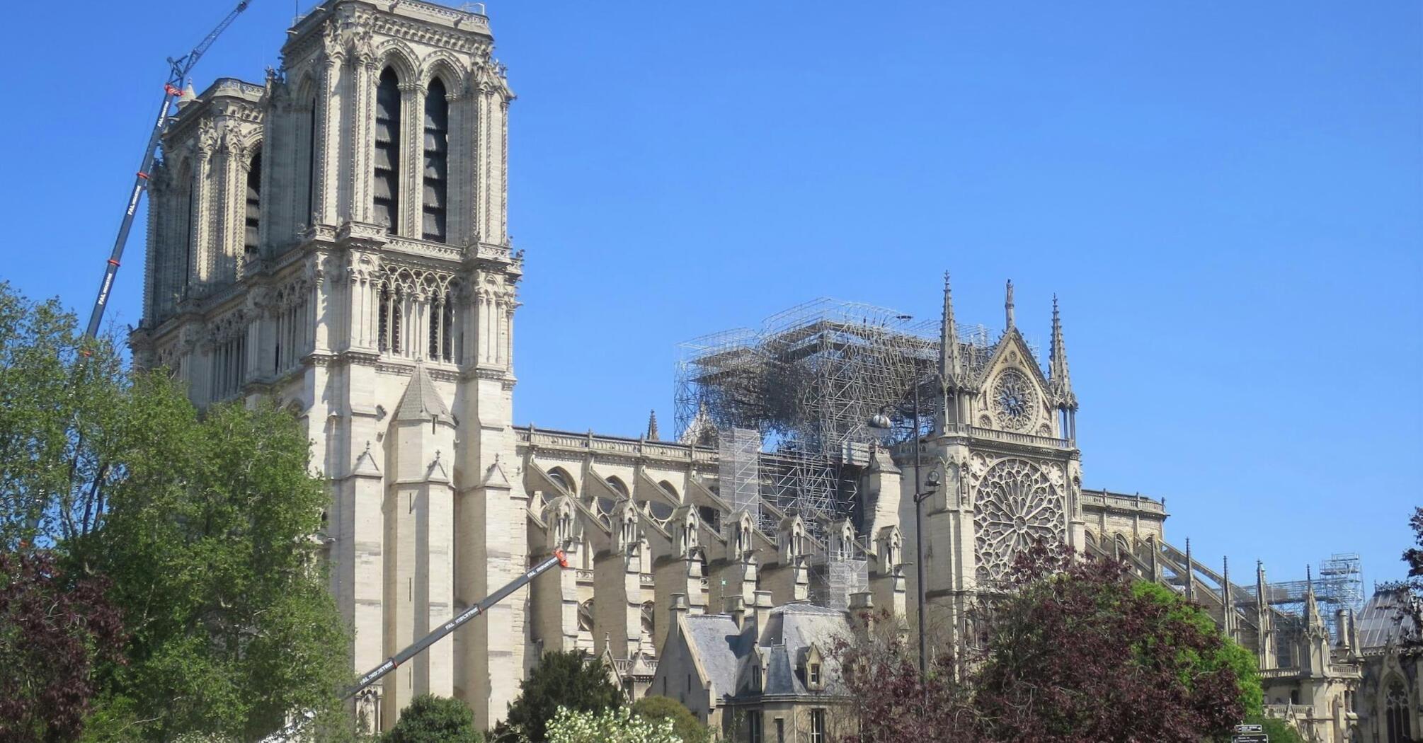 Notre-Dame Cathedral undergoing restoration with scaffolding visible