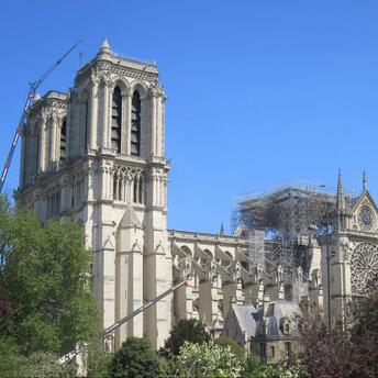 Notre-Dame Cathedral undergoing restoration with scaffolding visible