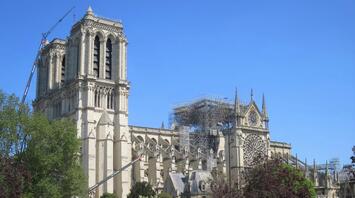 Notre-Dame Cathedral undergoing restoration with scaffolding visible