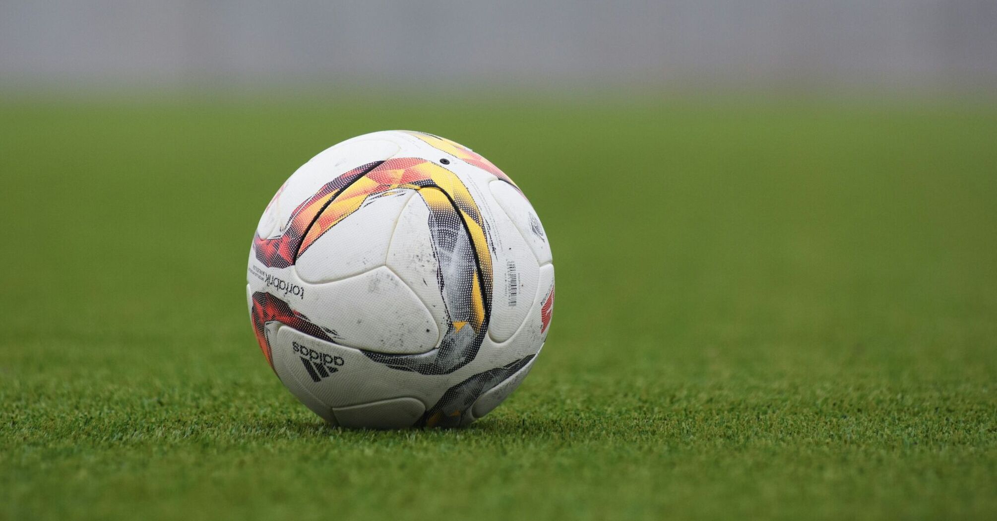 A soccer ball resting on a grassy field