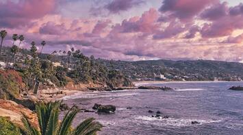 Laguna Beach coastline during a colorful sunset