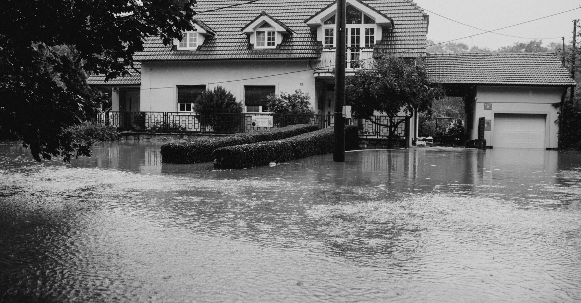 Flooded residential area with submerged streets