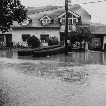 Flooded residential area with submerged streets