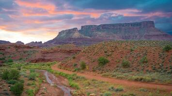 Sunset view over Utah’s red rock formations and desert landscape