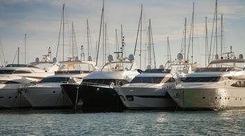 Luxury yachts docked in a marina