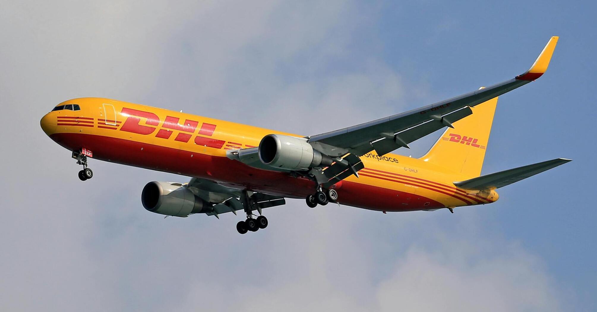 DHL cargo plane in flight