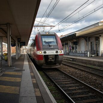 Train at a suburban station platform