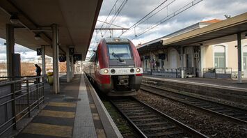 Train at a suburban station platform