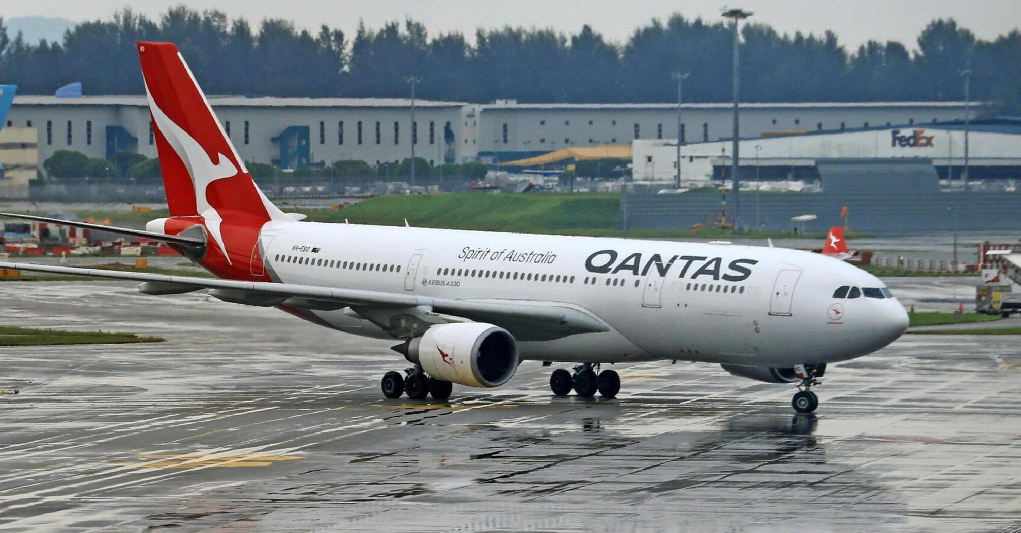 Qantas plane on a runway