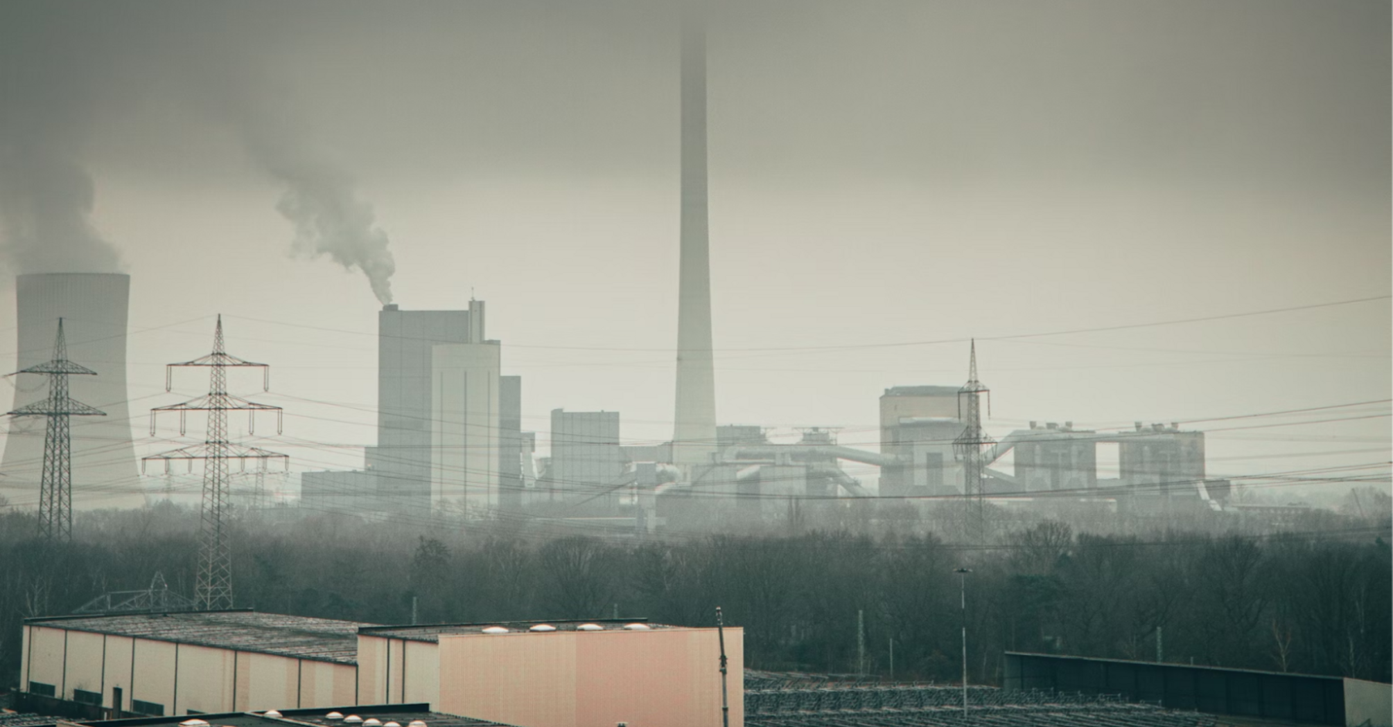 Industrial area covered in dense smog