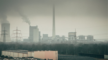 Industrial area covered in dense smog