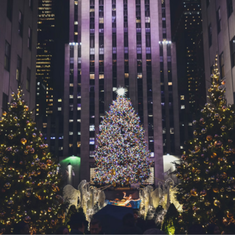 Rockefeller Center Christmas tree illuminated at night