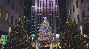 Rockefeller Center Christmas tree illuminated at night