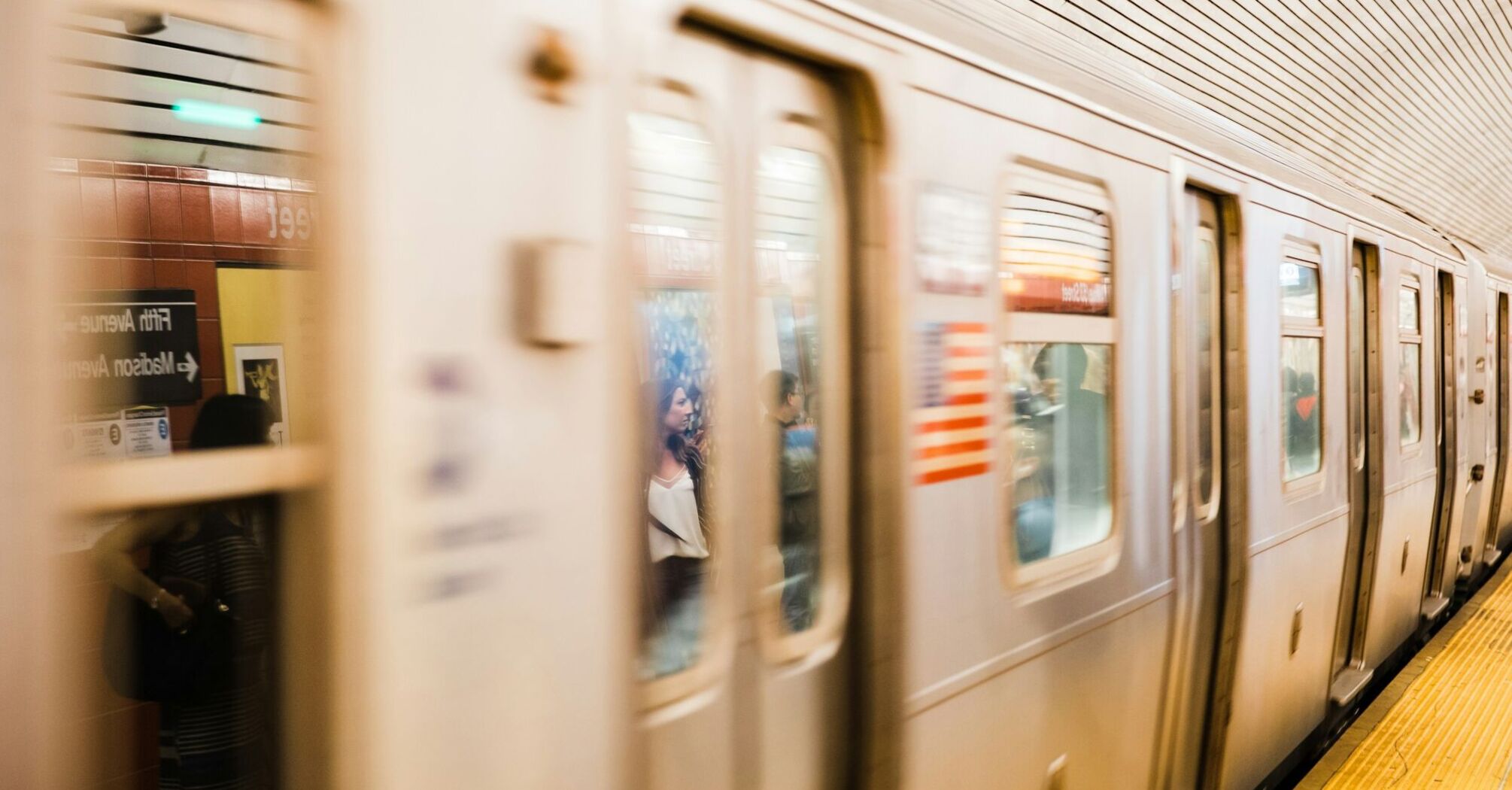 A subway train at a station in New York City