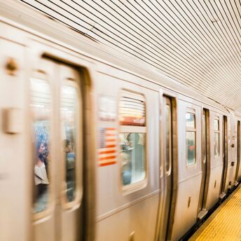 A subway train at a station in New York City