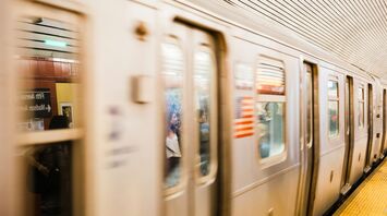 A subway train at a station in New York City