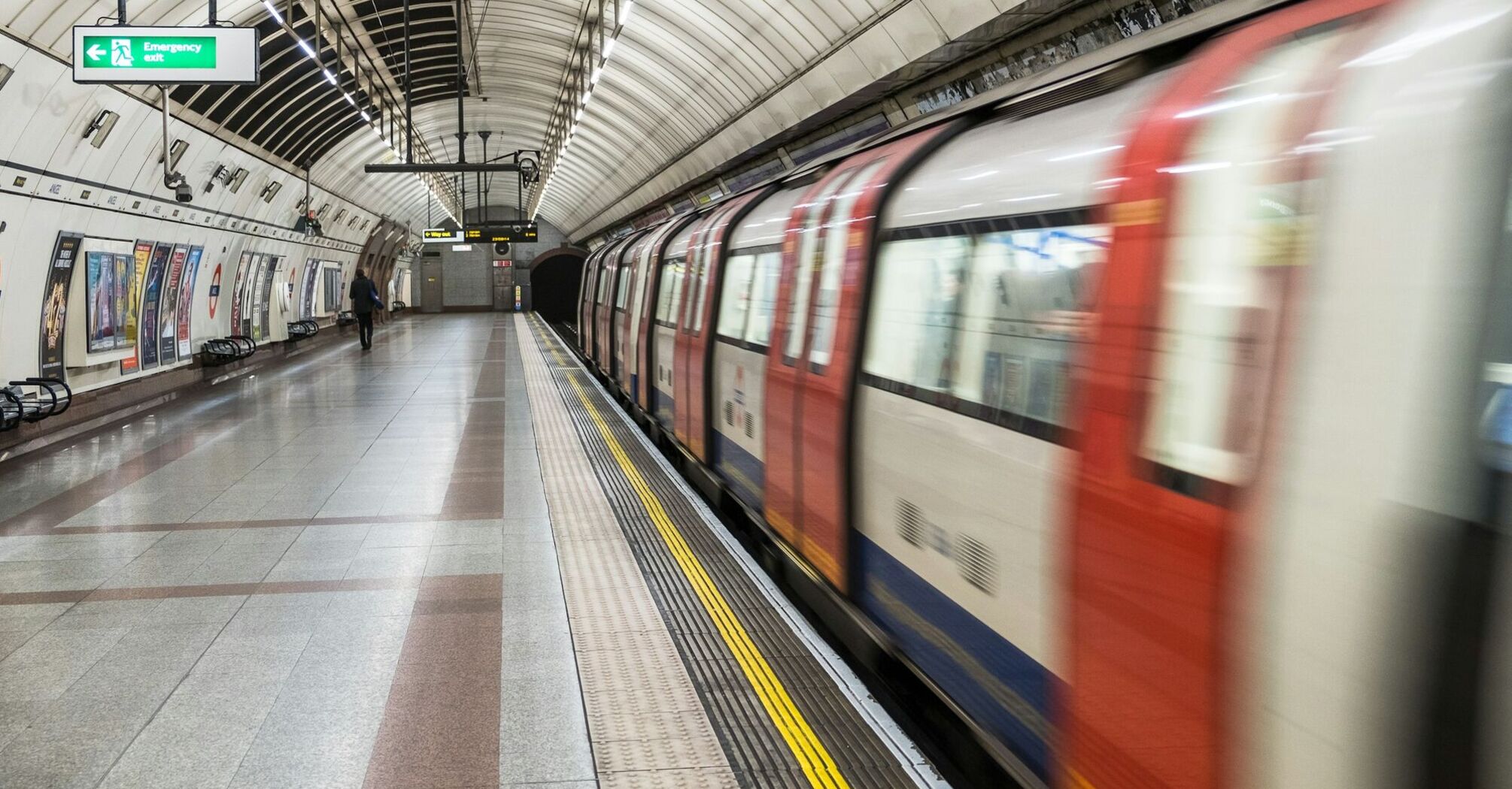 A London Underground train at a station platform