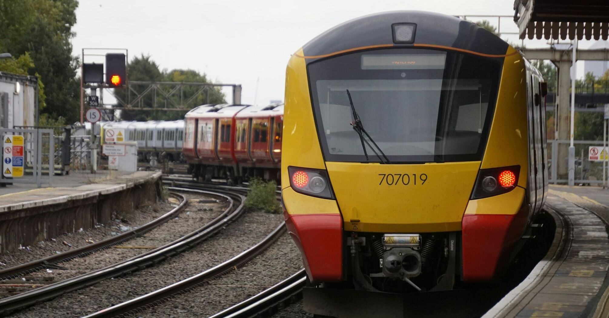 South Western Railway train arriving at a station