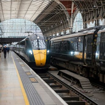 A Great Western Railway (GWR) train at London Paddington Station