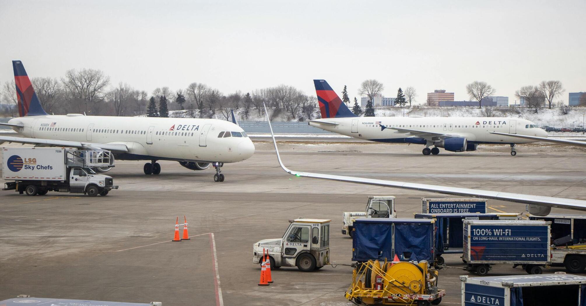 Delta Airlines planes parked at the airport