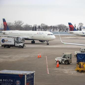 Delta Airlines planes parked at the airport