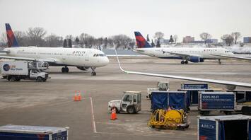Delta Airlines planes parked at the airport