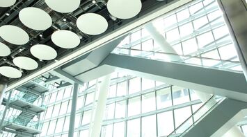 Heathrow airport interior with glass and metal structures