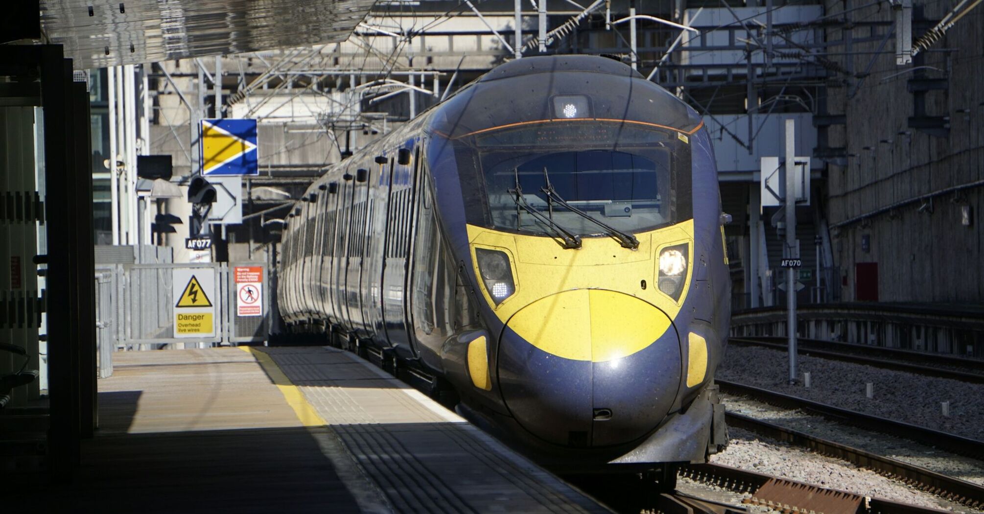 Modern high-speed train at a UK station