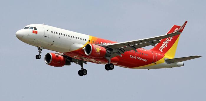 Vietjet plane flying in the sky