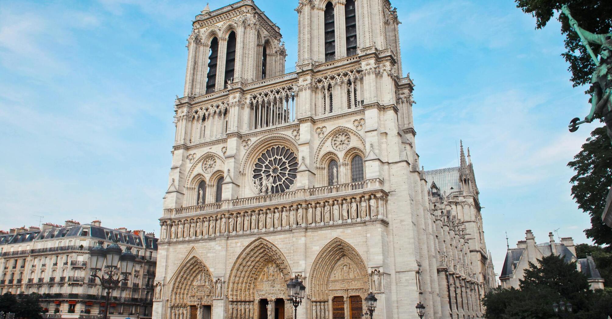 Front view of Notre-Dame Cathedral in Paris