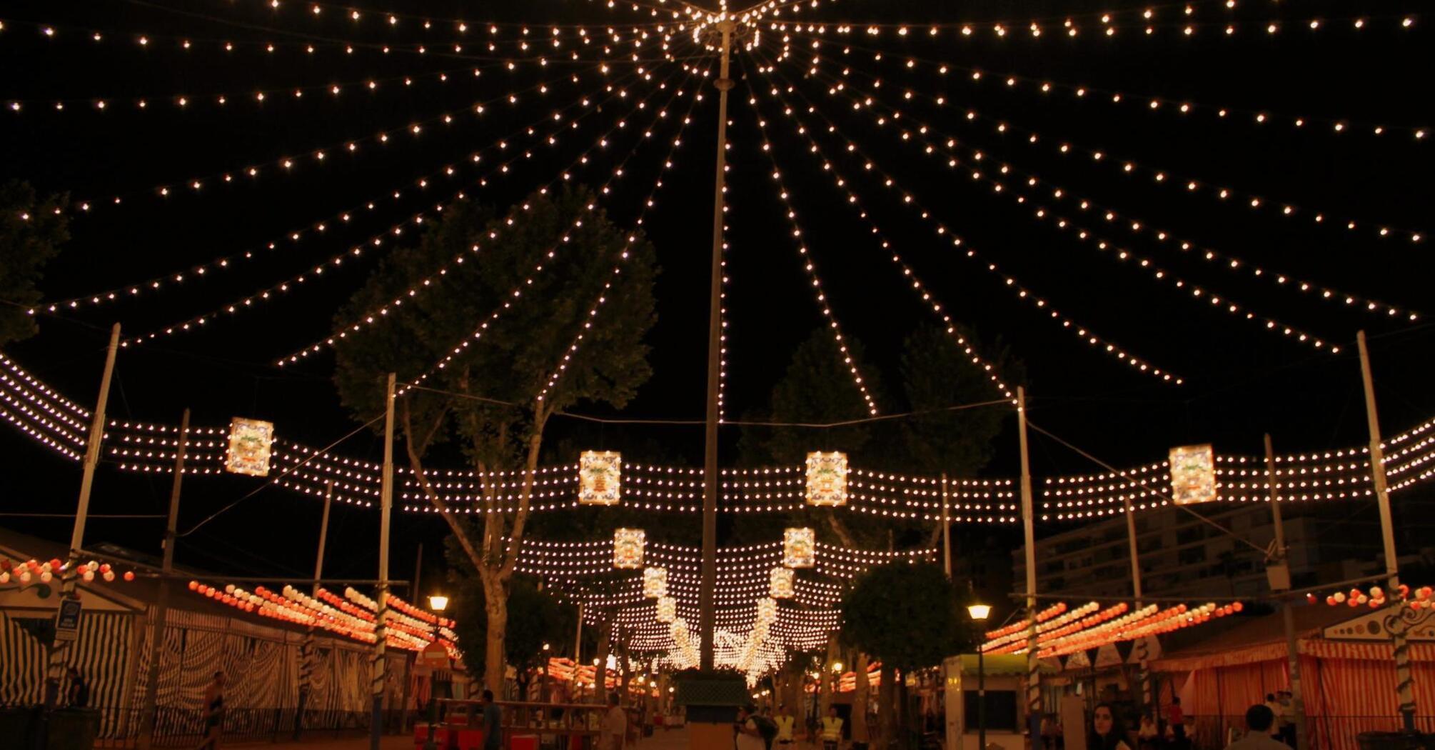 Illuminated streets adorned for a festive winter celebration