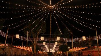 Illuminated streets adorned for a festive winter celebration