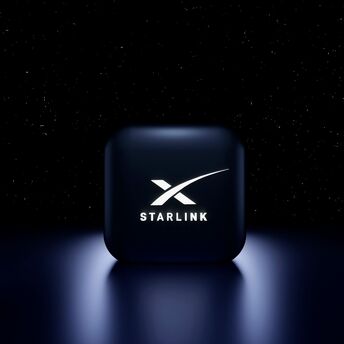 Starlink logo against a starry night sky background