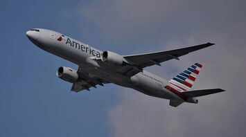 American Airlines Boeing 777 during takeoff in Frankfurt