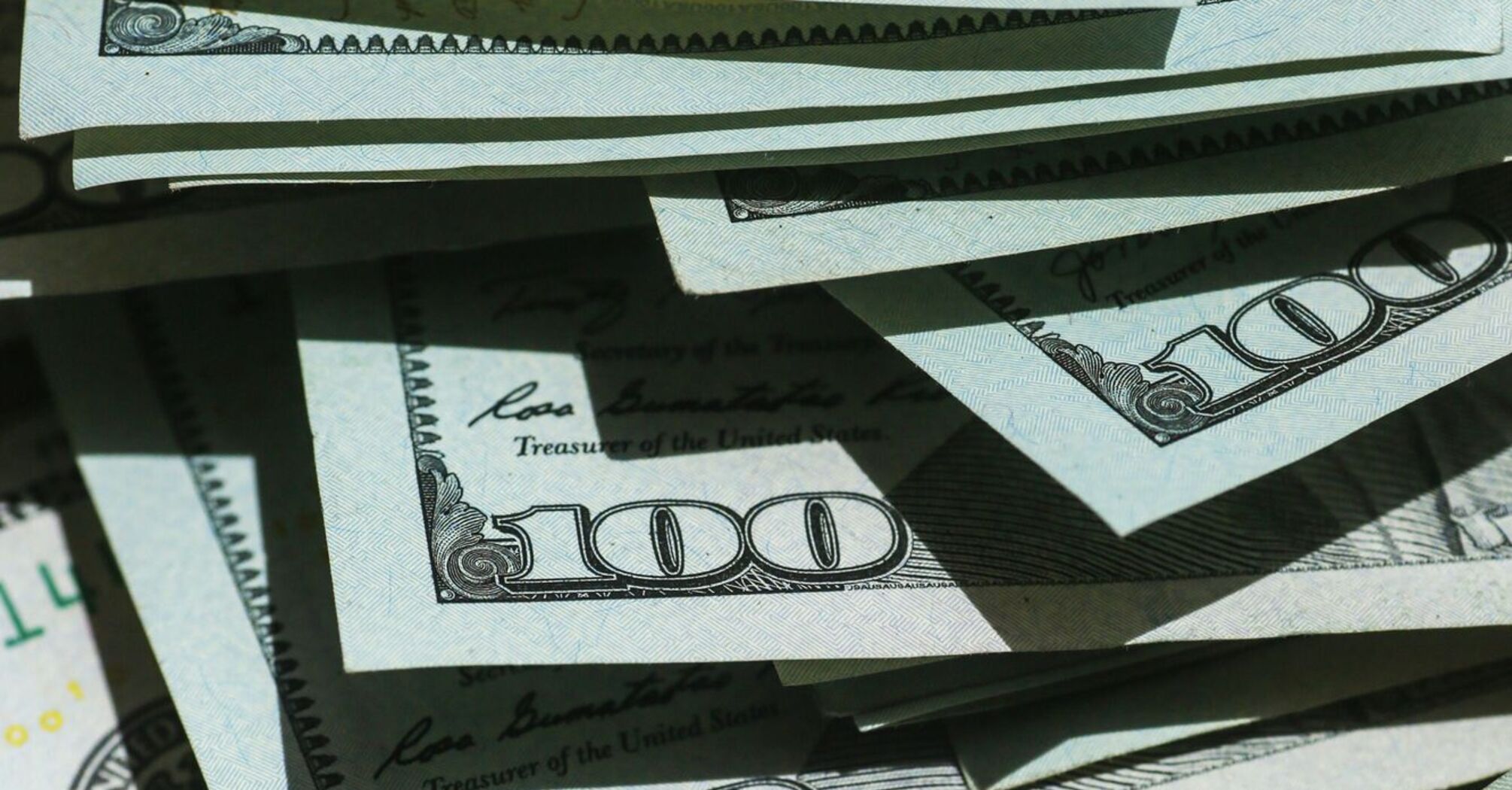 Close-up of a stack of U.S. hundred-dollar bills