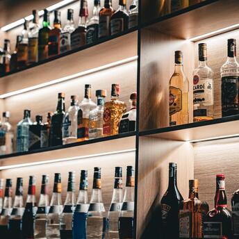 A variety of alcoholic drinks at the bar