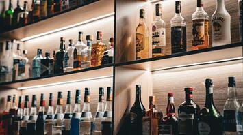 A variety of alcoholic drinks at the bar