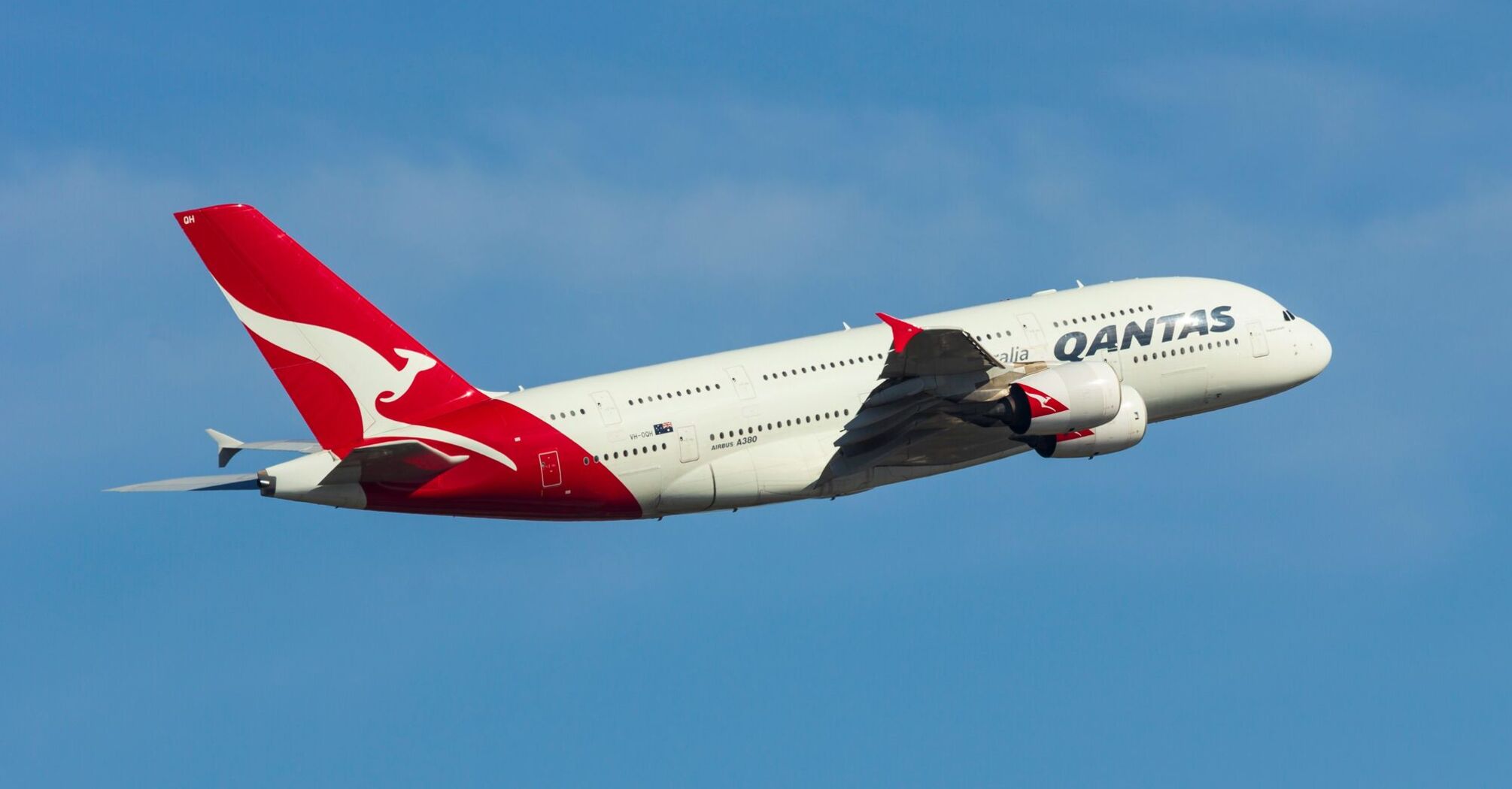 Qantas plane flying in the sky