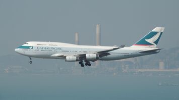 A Cathay Pacific Boeing 747 approaching for landing